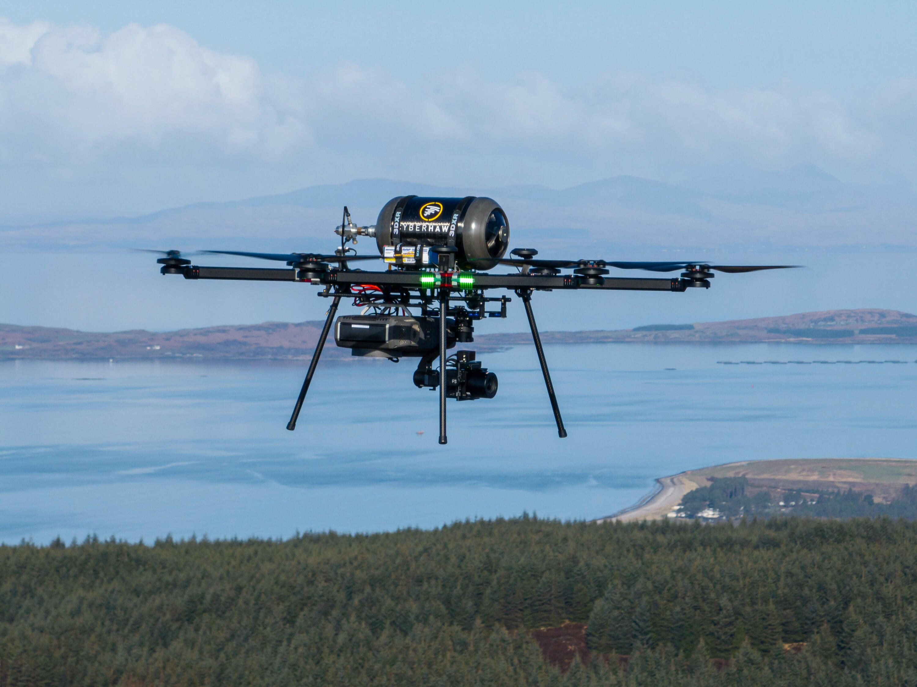 Hydrogen fuel cell drone inspection Over the West Coast of Scotland